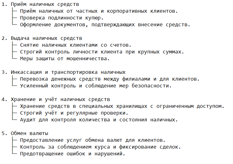 Основные операции с наличными средствами