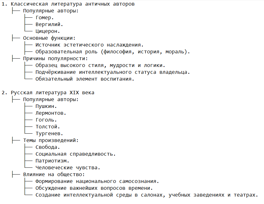 Литературные предпочтения дворянства