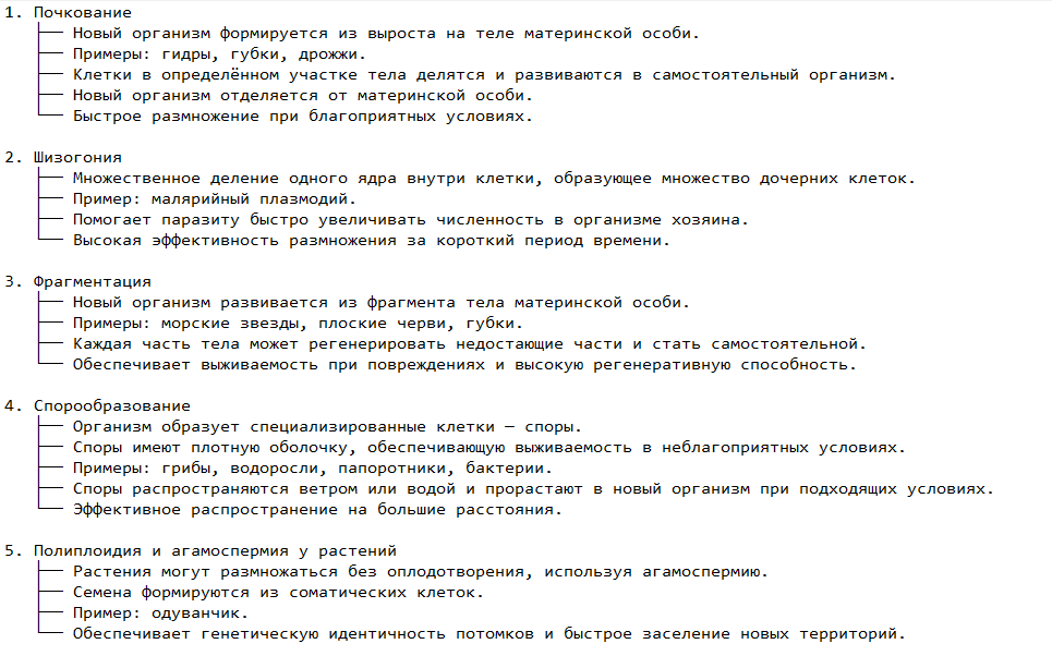 Механизмы сложного бесполого размножения