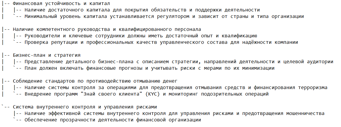 Основные требования для получения лицензии