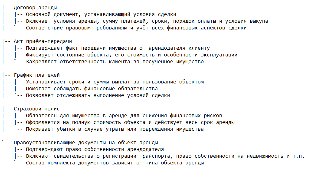 Основные документы для оформления лизинговых операций