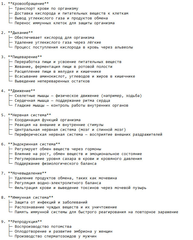 Основные системы человеческого организма
